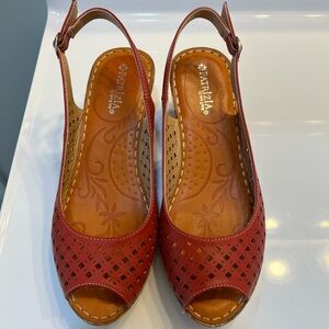 Patrizia Candace Ladies Wedge Red Slingback Open Toe size 9 Adjustable buckle